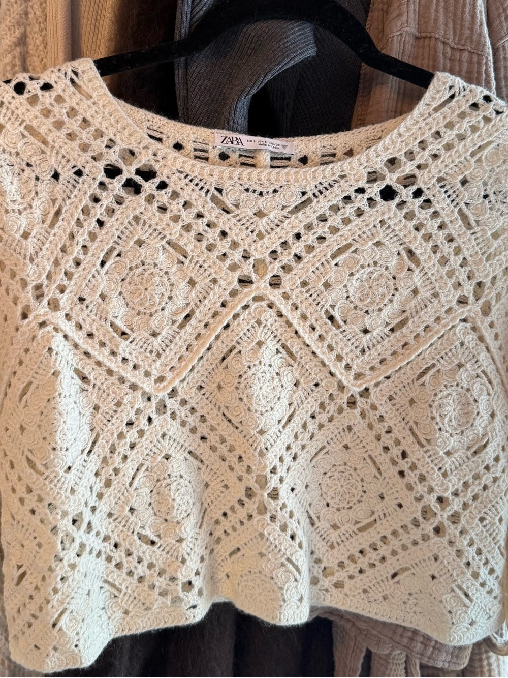 ZARA Cream Crocheted Knit Tee